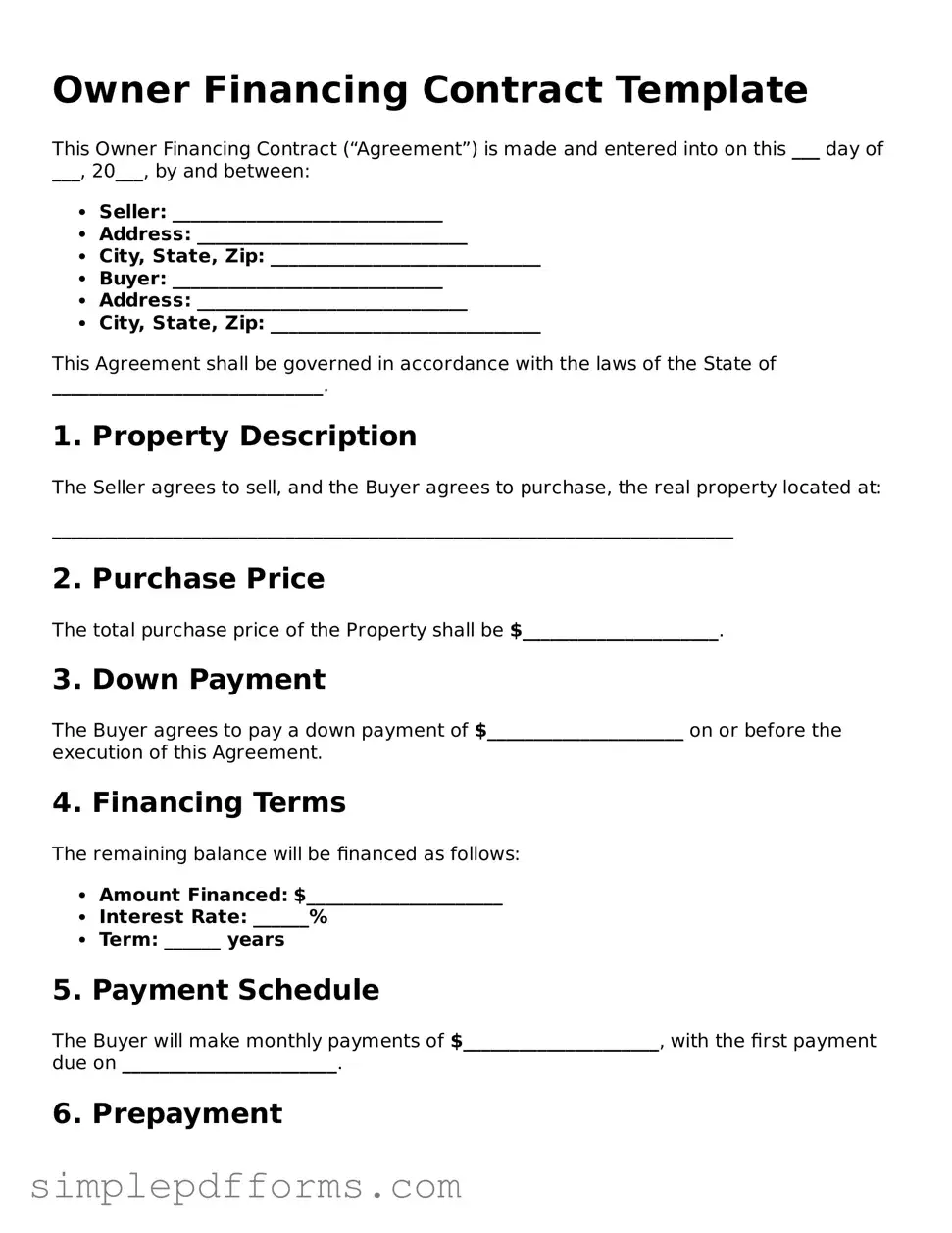 Free Owner Financing Contract Form