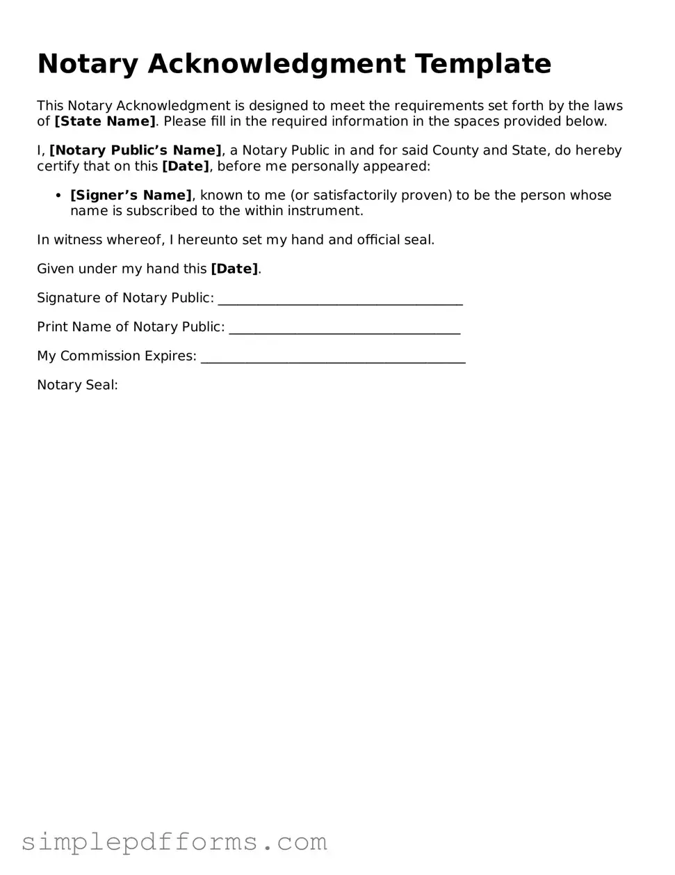 Free Notary Acknowledgement Form
