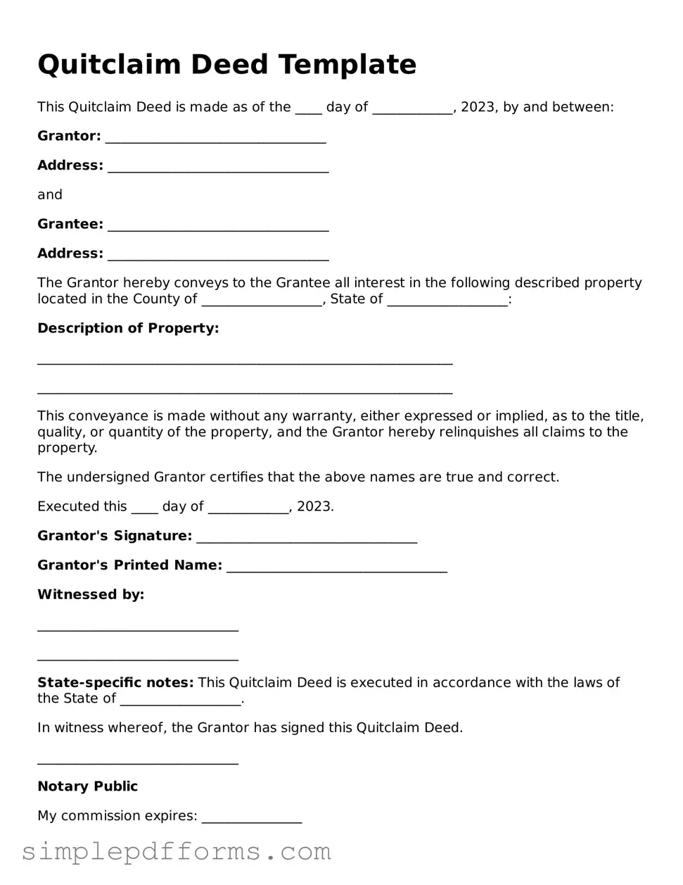 Free Quitclaim Deed Form