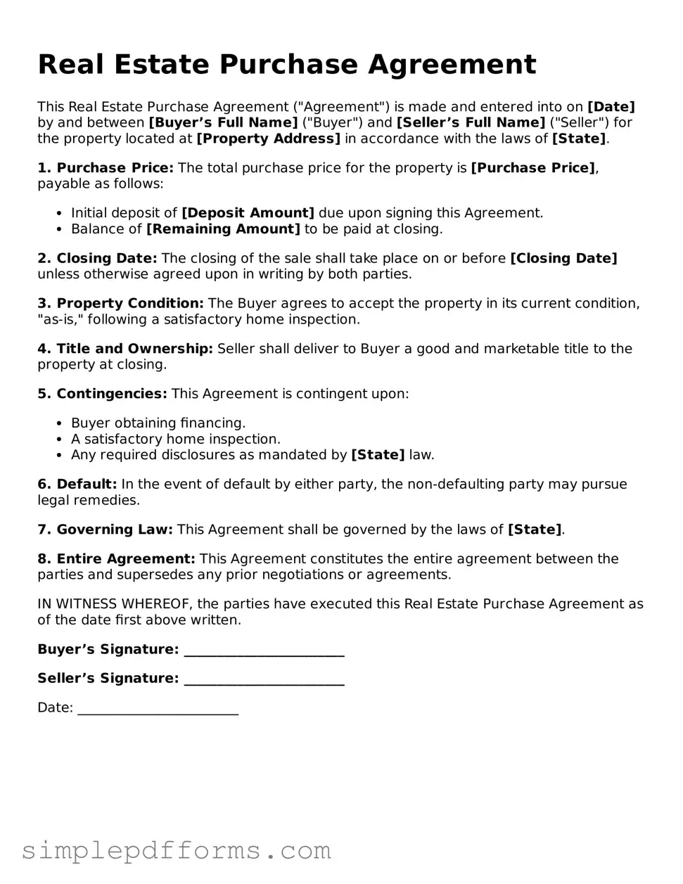 Free Real Estate Purchase Agreement Form