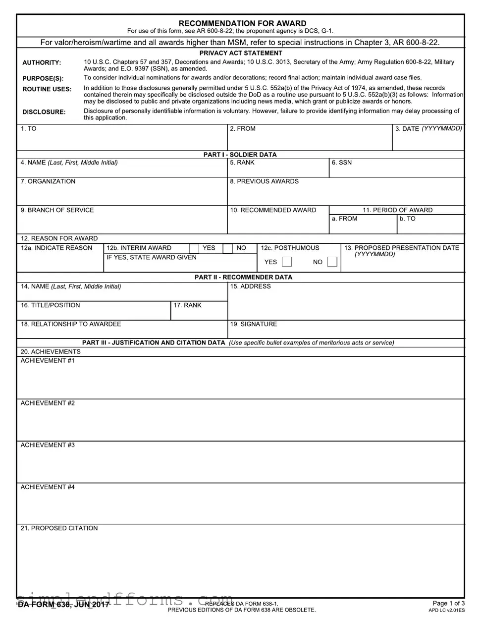 Fill a Valid Da 638 Form