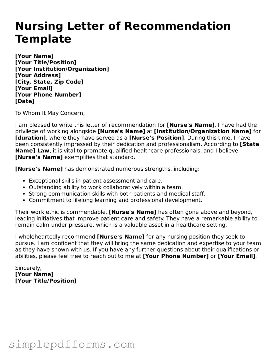 Free Nursing Letter of Recommendation Form