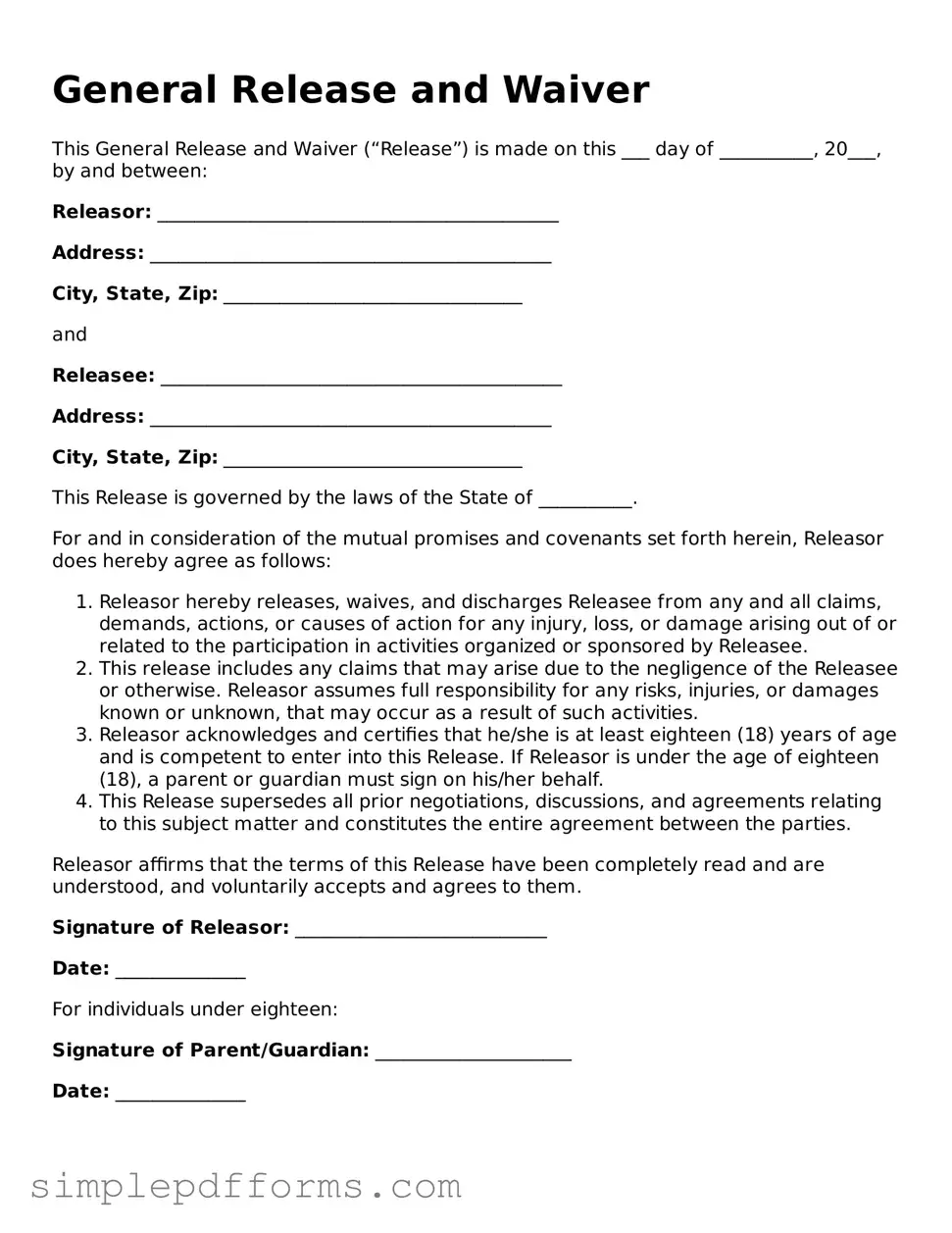 Free General Release and Waiver Form