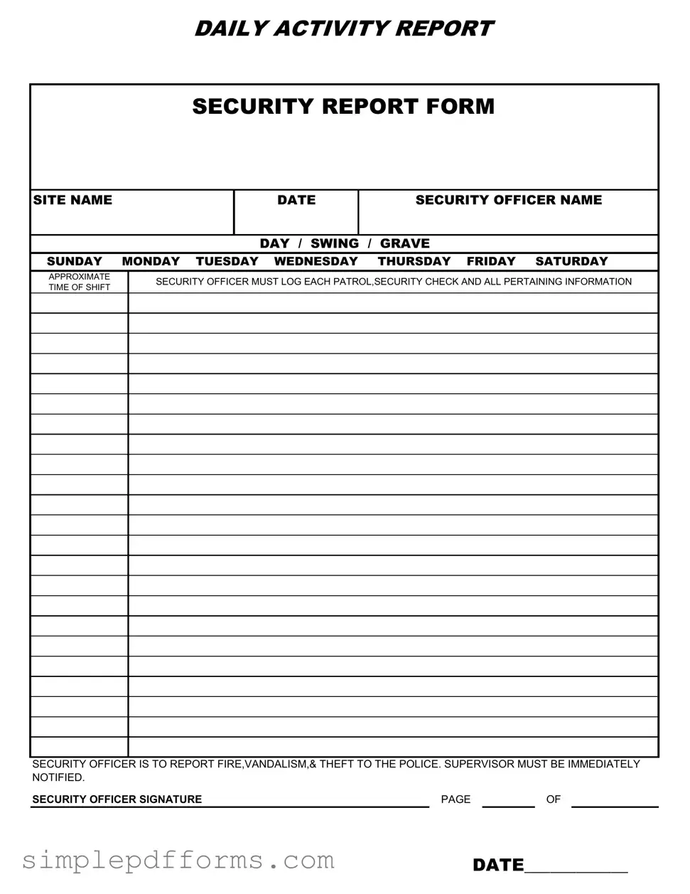 Fill a Valid Security Guard Daily Report Sample Form