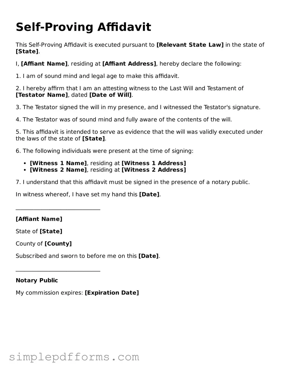 Free Self-Proving Affidavit Form
