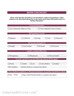 Fill a Valid Bdsm Checklist Form