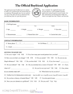 Fill a Valid Boyfriend application form Form