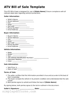 Free ATV Bill of Sale Form