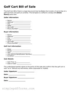 Free Golf Cart Bill of Sale Form