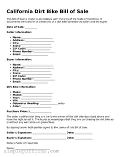 Attorney-Verified Dirt Bike Bill of Sale Document for California State