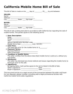 Attorney-Verified Mobile Home Bill of Sale Document for California State