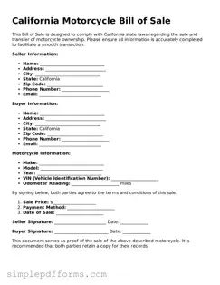 Attorney-Verified Motorcycle Bill of Sale Document for California State