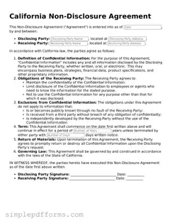 Attorney-Verified Non-disclosure Agreement Document for California State