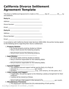 Attorney-Verified Divorce Settlement Agreement Document for California State