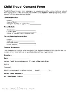 Free Child Travel Consent Form Form