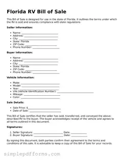 Attorney-Verified RV Bill of Sale Document for Florida State