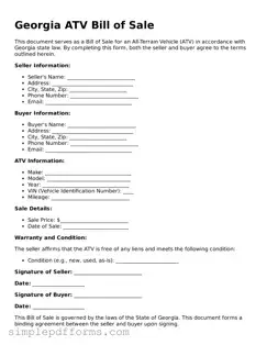 Attorney-Verified ATV Bill of Sale Document for Georgia State