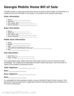 Attorney-Verified Mobile Home Bill of Sale Document for Georgia State