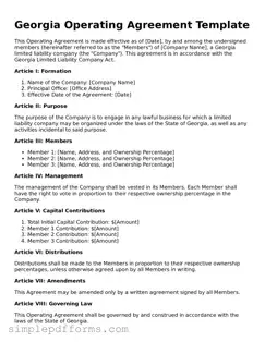 Attorney-Verified Operating Agreement Document for Georgia State