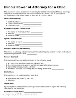 Attorney-Verified Power of Attorney for a Child Document for Illinois State