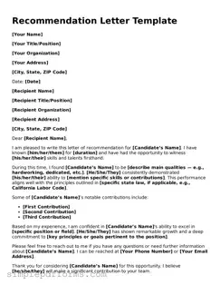 Free Recommendation Letter Form