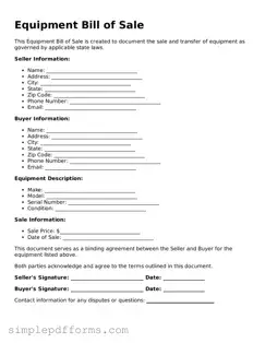 Free Equipment Bill of Sale Form