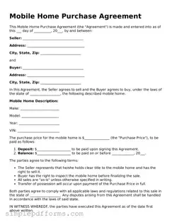 Free Mobile Home Purchase Agreement Form