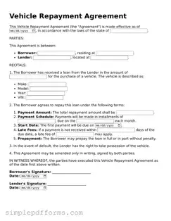 Free Vehicle Repayment Agreement Form