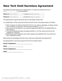 Attorney-Verified Hold Harmless Agreement Document for New York State