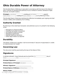 Attorney-Verified Durable Power of Attorney Document for Ohio State