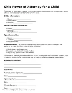 Attorney-Verified Power of Attorney for a Child Document for Ohio State