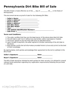 Attorney-Verified Dirt Bike Bill of Sale Document for Pennsylvania State