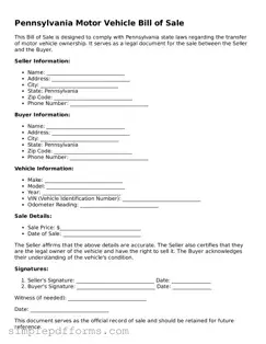 Attorney-Verified Motor Vehicle Bill of Sale Document for Pennsylvania State