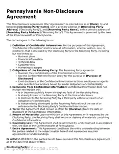 Attorney-Verified Non-disclosure Agreement Document for Pennsylvania State