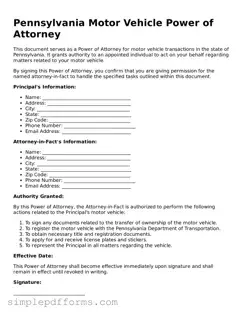 Attorney-Verified Motor Vehicle Power of Attorney Document for Pennsylvania State