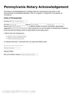Attorney-Verified Notary Acknowledgement Document for Pennsylvania State