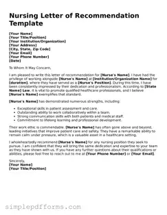 Free Nursing Letter of Recommendation Form