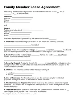 Free Family Member Lease Agreement Form
