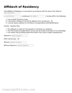 Free Affidavit of Residency Form
