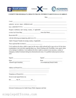 Fill a Valid Royal Caribbean Parental Consent Form