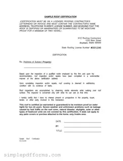 Fill a Valid Sample Roof Certification Form