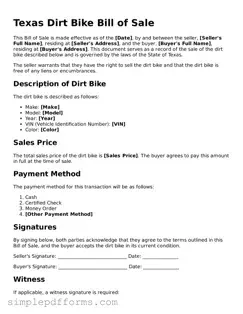 Attorney-Verified Dirt Bike Bill of Sale Document for Texas State