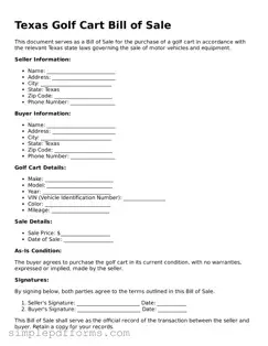 Attorney-Verified Golf Cart Bill of Sale Document for Texas State