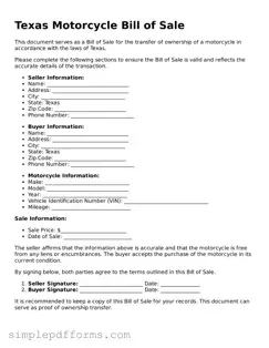 Attorney-Verified Motorcycle Bill of Sale Document for Texas State