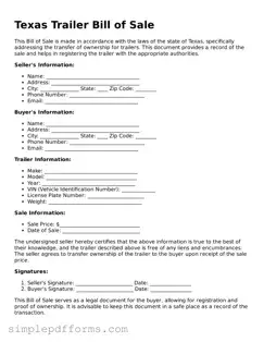 Attorney-Verified Trailer Bill of Sale Document for Texas State