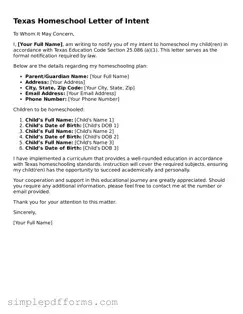 Attorney-Verified Homeschool Letter of Intent Document for Texas State