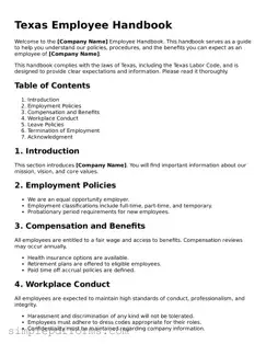 Attorney-Verified Employee Handbook Document for Texas State
