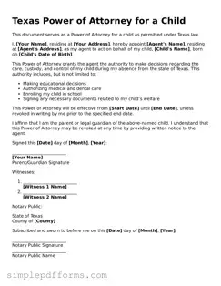 Attorney-Verified Power of Attorney for a Child Document for Texas State
