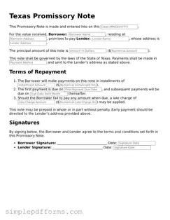 Attorney-Verified Promissory Note Document for Texas State
