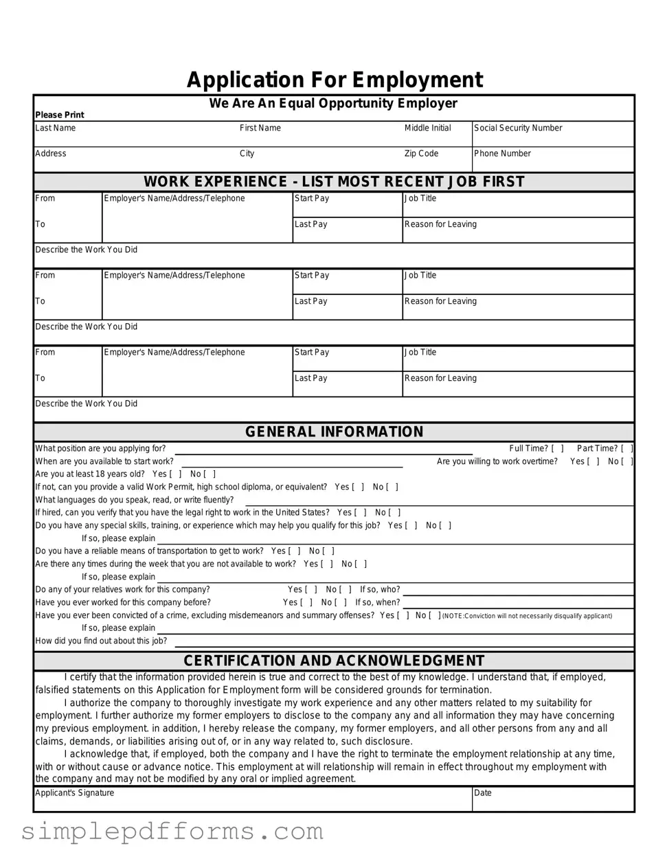 Fill a Valid Spanish Application Employment Form
